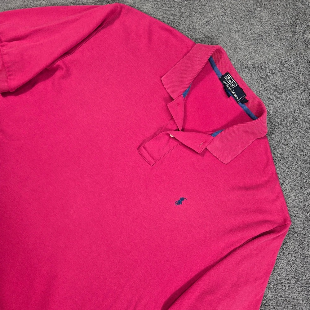 Vintage Polo Ralph Lauren Shirt Mens Large Pink Blue Tag Mesh Pique Short Sleeve